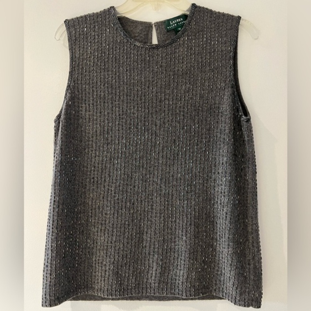 Lauren Ralph Lauren Merino Wool Angora Rabbit Hair Beaded Sleeveless Sweater